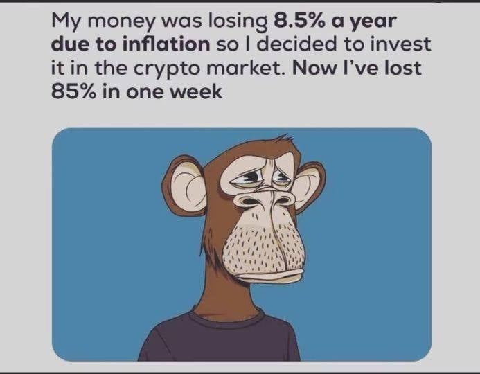 My money was losing 85 a year due to inflation so decided to invest it in the crypto market Now Ive lost 85 in one week