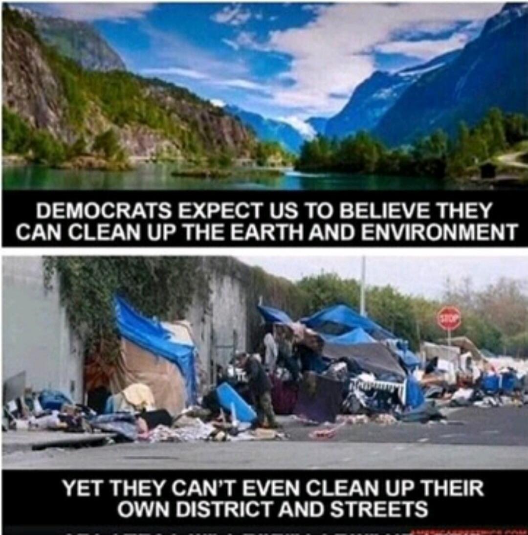 DEMOCRATS EXPECT US TO BELIEVE THEY CAN CLEAN UP THE EARTH AND ENVIRONMENT  YET THEY CAN'T EVEN CLEAN UP THEIR OWN DISTRICT AND STREETS