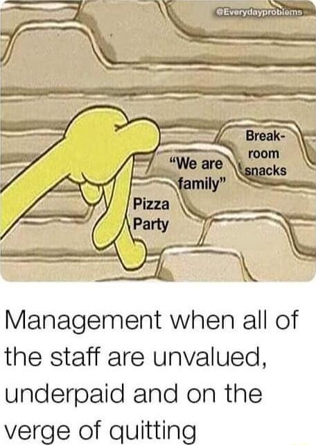 Management when all of the staff are unvalued underpaid and on the verge of quitting