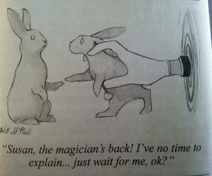 Susan, the magician's back! I've no time to explain... just wait for me, ok?