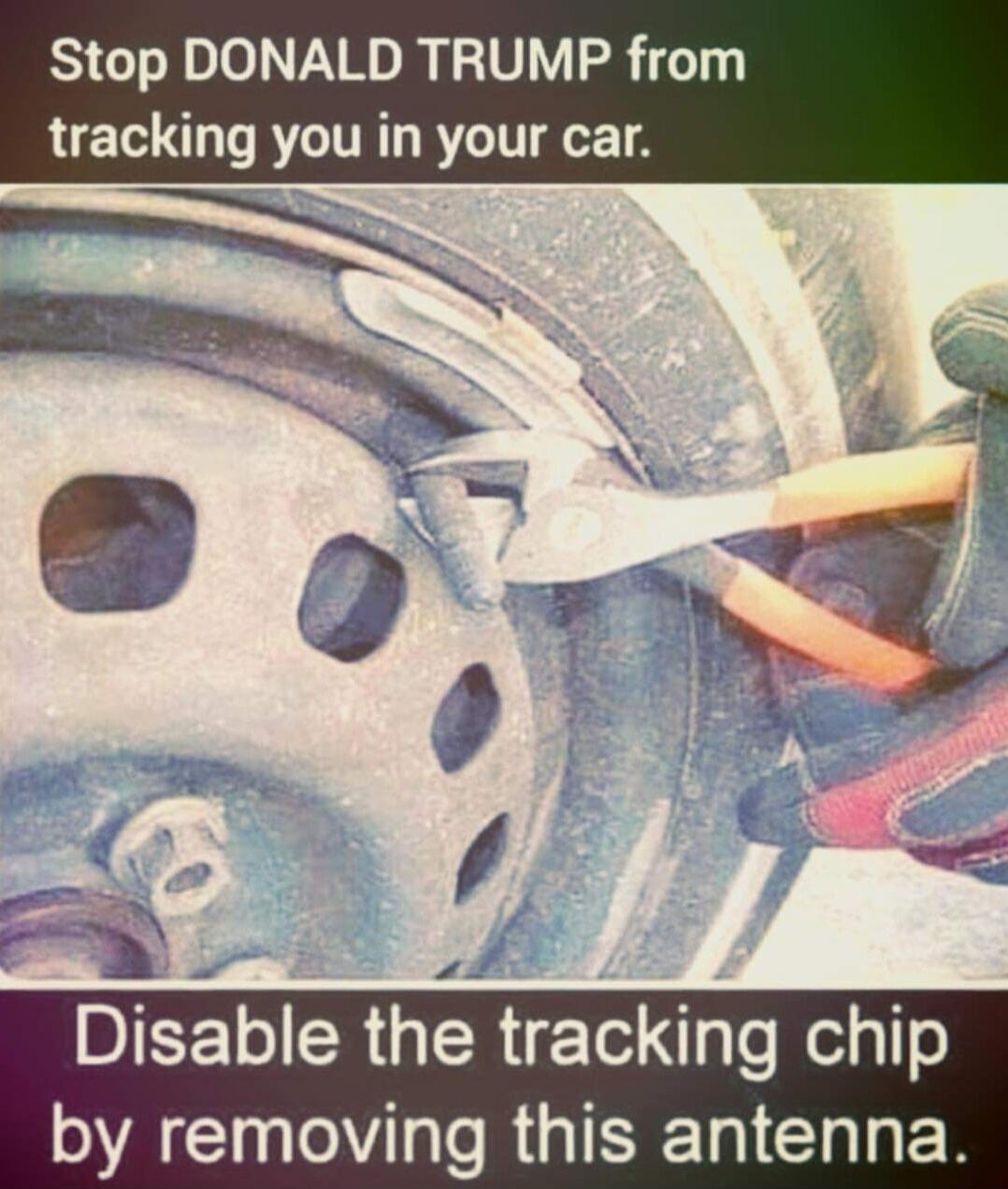 Stop DONALD TRUMP from tracking you in your car. Disable the tracking chip by removing this antenna.