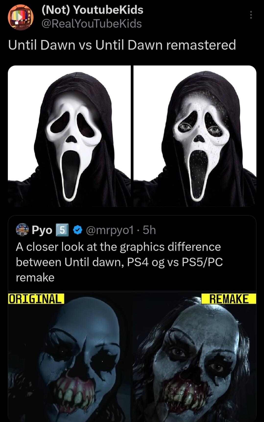 RGO EN L Until Dawn vs Until Dawn remastered 5 Pyoll m A closer look at the graphics difference between Until dawn PS4 og vs PS5PC CIELC OBIGINAL I