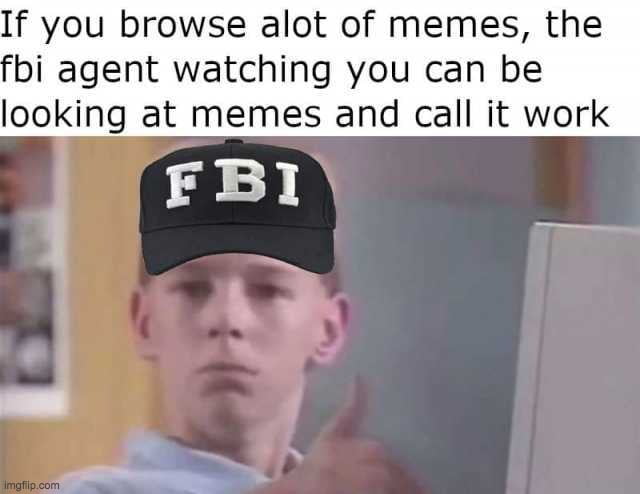 If you browse alot of memes the bi agent watching you can be looking at memes and call it work FBI