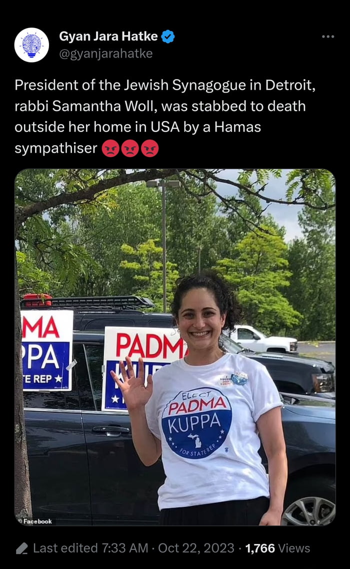 Gyan Jara Hatke President of the Jewish Synagogue in Detroit CLIRENERGERVCIIRVER EL LR G L outside her home in USA by a Hamas B EIGIET