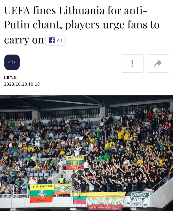 UEFA fines Lithuania for anti Putin chant players urge fans to carry on B LRIt 20231020 1018