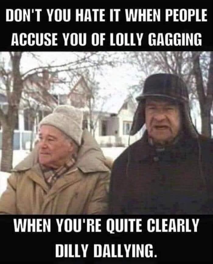 DON'T YOU HATE IT WHEN PEOPLE ACCUSE YOU OF LOLLY GAGGING WHEN YOU'RE QUITE CLEARLY DILLY DALLYING.