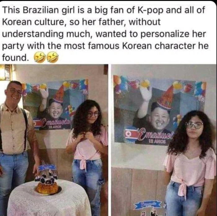 This Brazilian girl is a big fan of K pop and all of Korean culture so her father without understanding much wanted to personalize her party with the most famous Korean character he