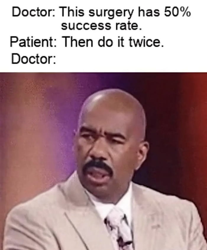 Doctor This surgery has 50 success rate Patient Then do it twice Doctor