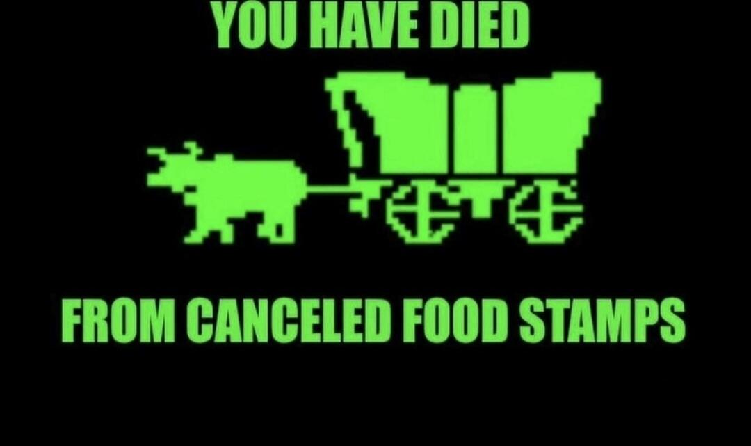 YOU HAVE DIED
FROM CANCELED FOOD STAMPS