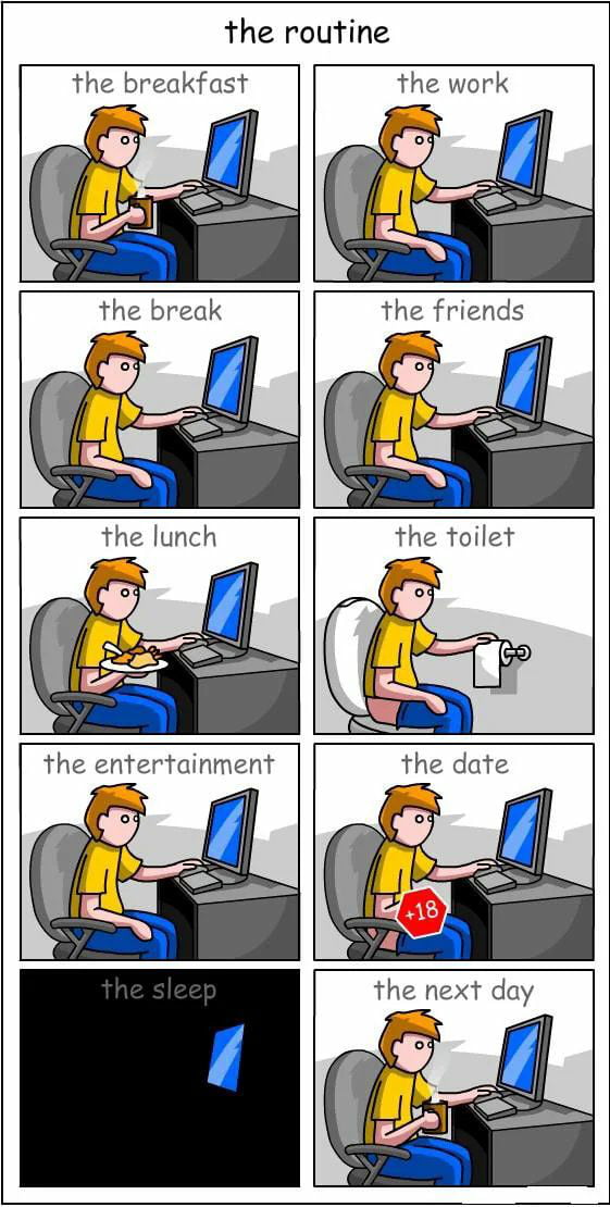 the routine the breakfast the work the entertainment 7 Ld