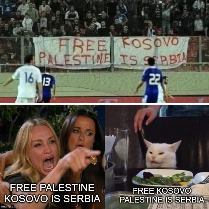 FREE PALESTINE KOSOVO IS SERBIA; FREE KOSOVO PALESTINE IS SERBIA