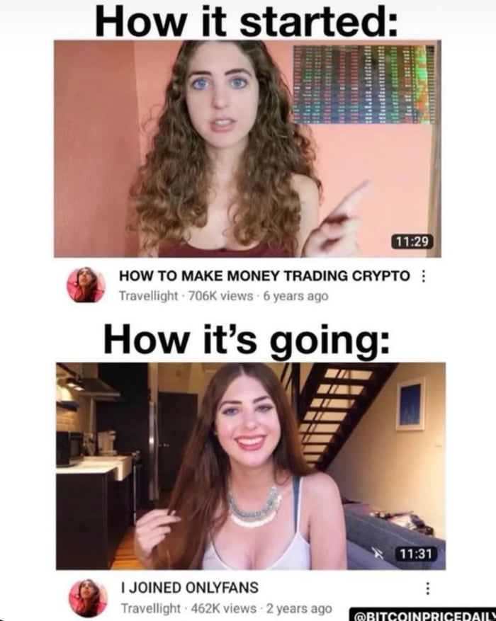 How it started Q HOW TO MAKE MONEY TRADING CRYPTO How ts gom g 9 1 JOINED ONLYFANS avellight 462K vie