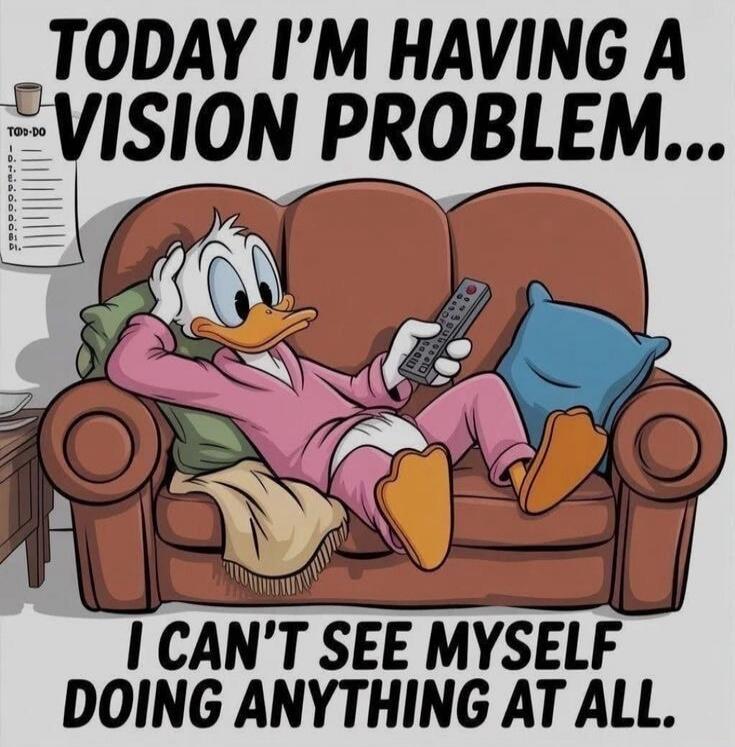 TODAY I'M HAVING A VISION PROBLEM... I CAN'T SEE MYSELF DOING ANYTHING AT ALL.