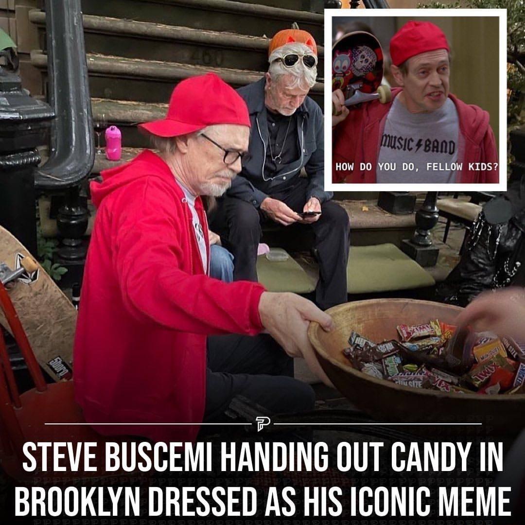 e 4 HOW DO YOU DO FELLOW KIDS P STEVE BUSCEMI HANDING OUT CANDY IN BROOKLYN DRESSED AS HIS ICONIC MEME