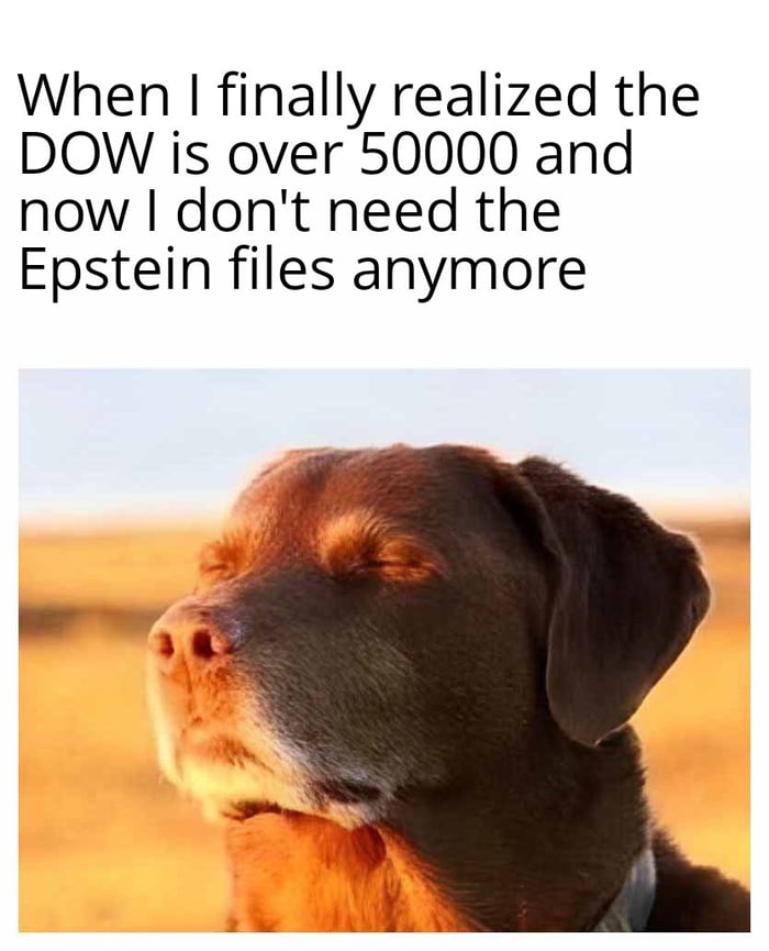 When I finally realized the DOW is over 50000 and now I don't need the Epstein files anymore
