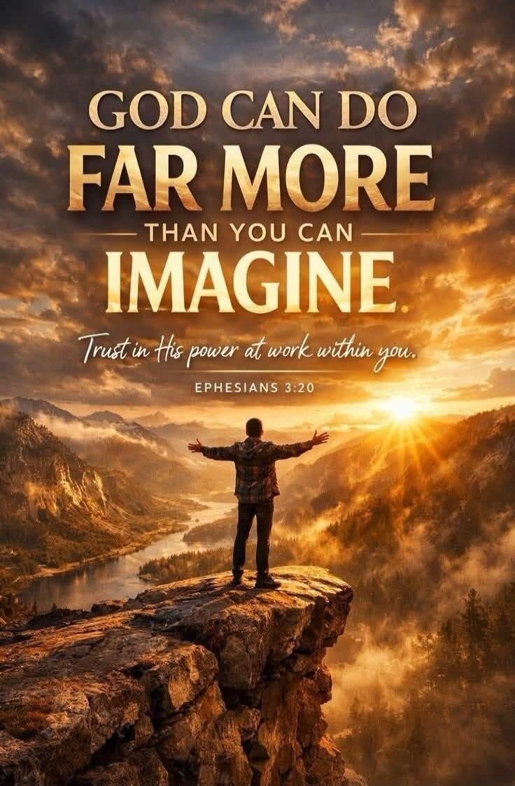 GOD CAN DO FAR MORE THAN YOU CAN IMAGINE. Trust in His power at work within you. EPHESIANS 3:20