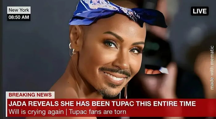 0850 AM anearing news I L JADA REVEALS SHE HAS BEEN TUPAC THIS ENTIRE TIME Wil i crying again Tupac fans are torr