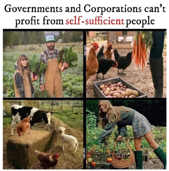 Governments and Corporations cant profit from self sufficient people