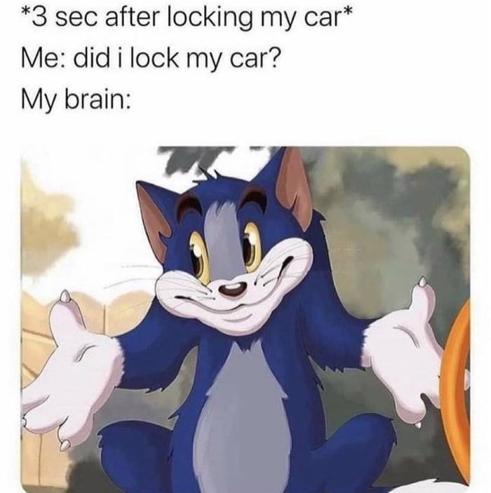 3 sec after locking my car Me did i lock my car My brain