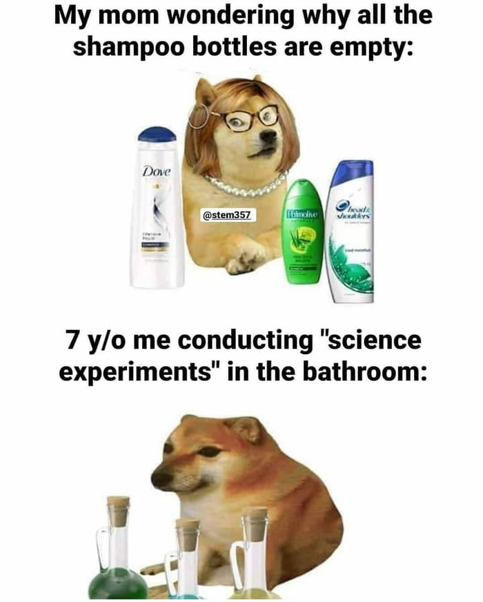My mom wondering why all the shampoo bottles are empty 7 yo me conducting science experiments in the bathroom