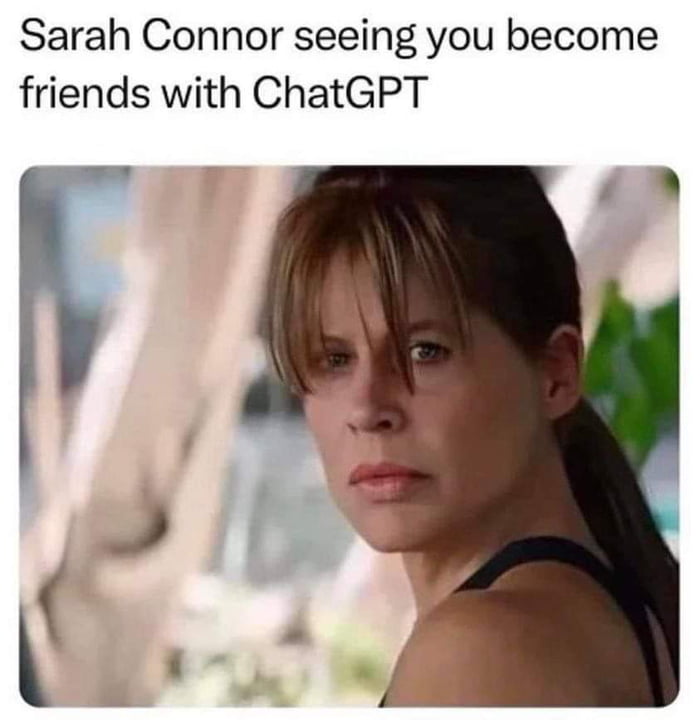 Sarah Connor seeing you become friends with ChatGPT