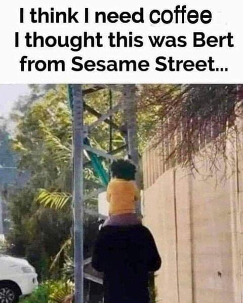 1 think need coffee thought this was Bert from Sesame Street