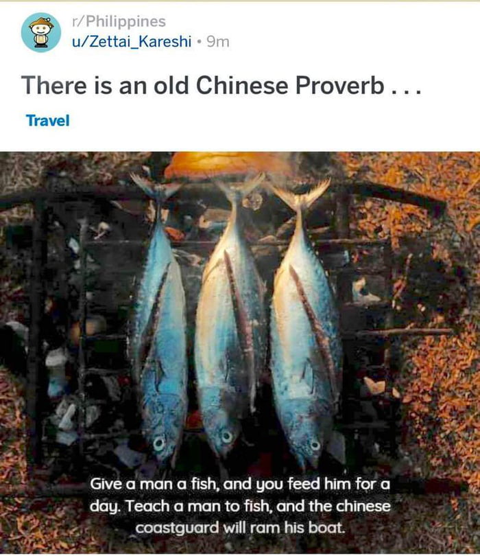 Give a man a fish and you feed him for a day Teach a man to fish and the chinese coastguard will ram his boat