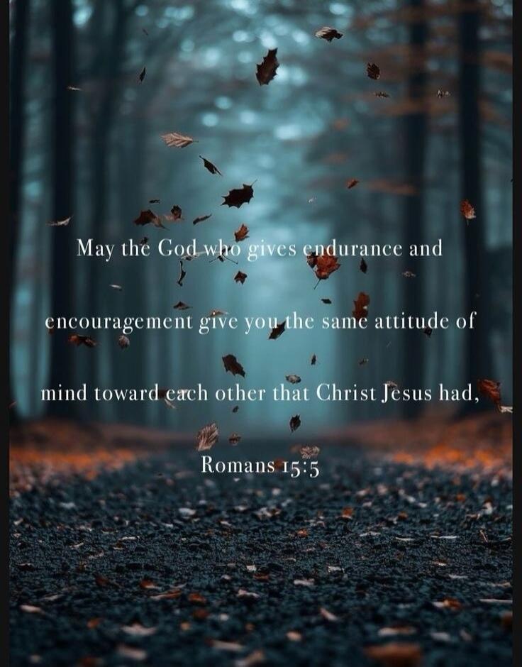 May the God who gives endurance and encouragement give you the same attitude of mind toward each other that Christ Jesus had, Romans 15:5