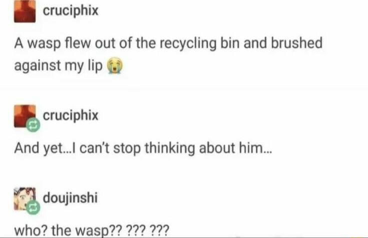 cruciphix A wasp flew out of the recycling bin and brushed against my lip cruciphix And yet cant stop thinking about him doujinshi who the wasp 7 27