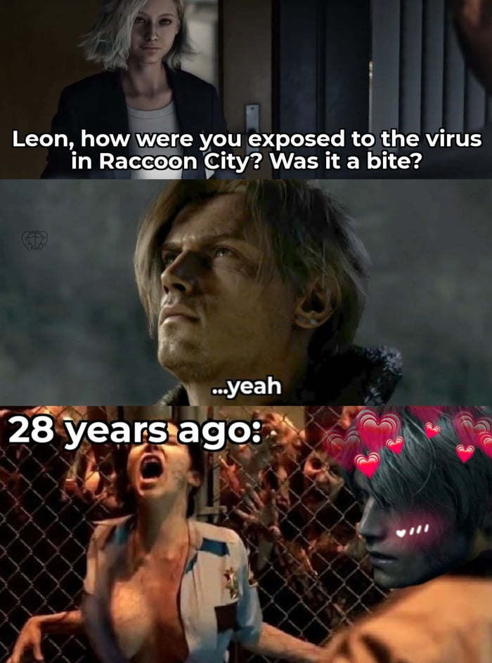 Leon, how were you exposed to the virus in Raccoon City? Was it a bite? ...yeah 28 years ago: