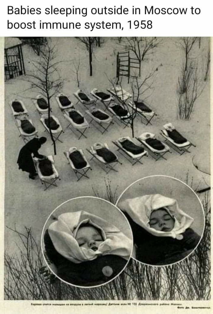 Babies sleeping outside in Moscow to boost immune system 1958