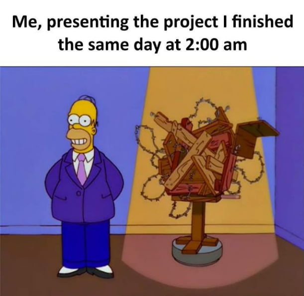 Me presenting the project finished the same day at 200 am