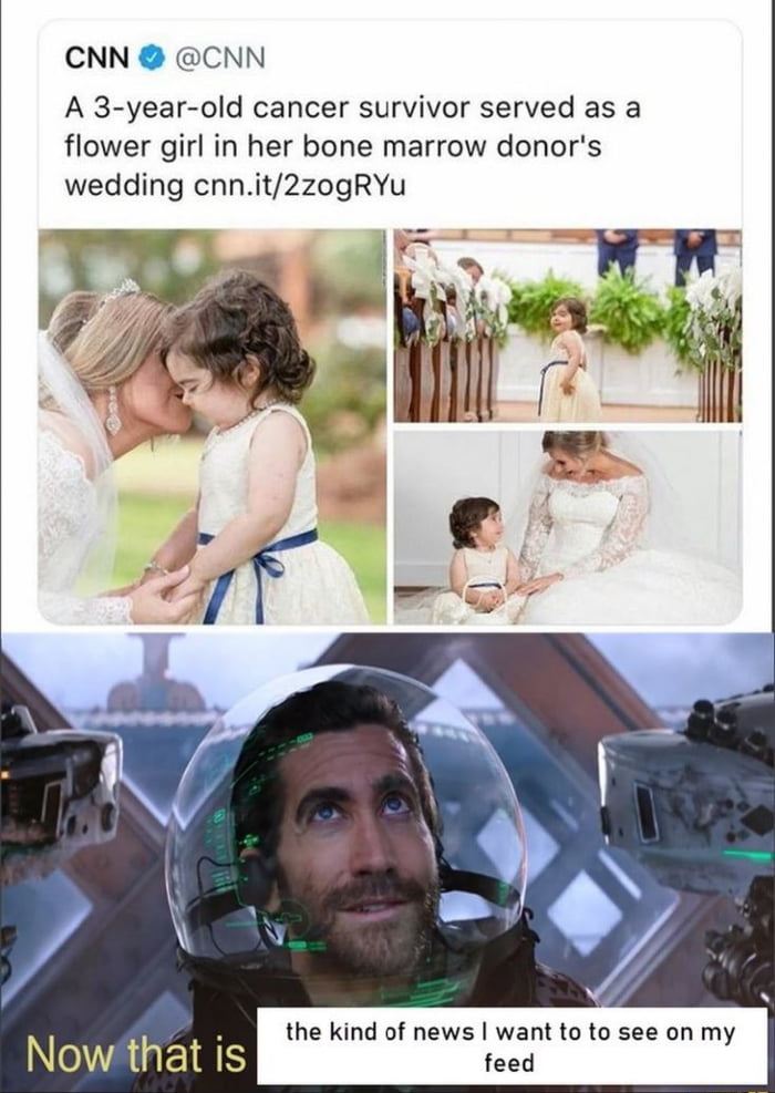 CNN CNN A 3 year old cancer survivor served as a flower girl in her bone marrow donors wedding cnnit2zogRYu the kind of news want to to see on my Nowthat is