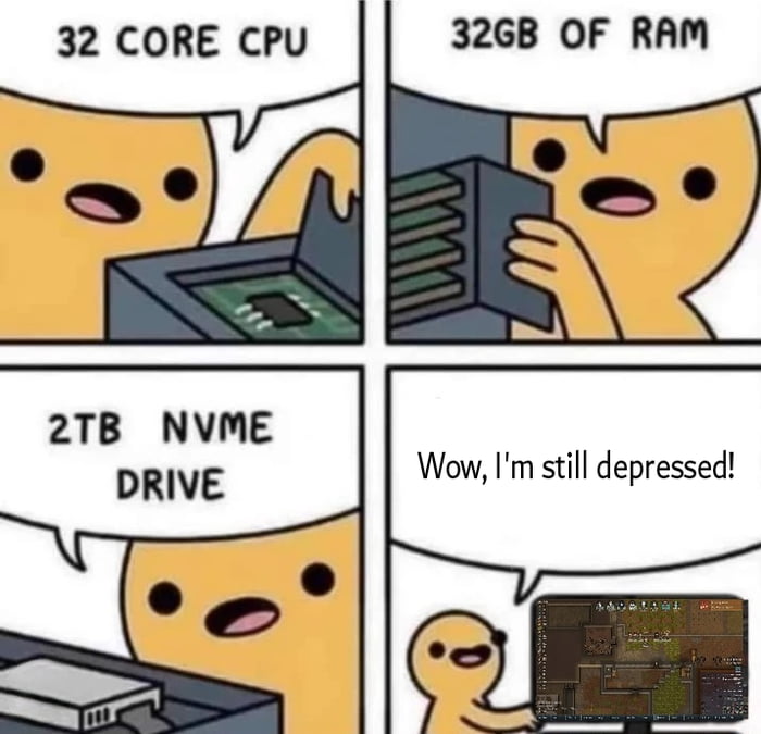 32 CORE CPU 32GB OF RAM 8 2TB NVME Wow Im still depressed