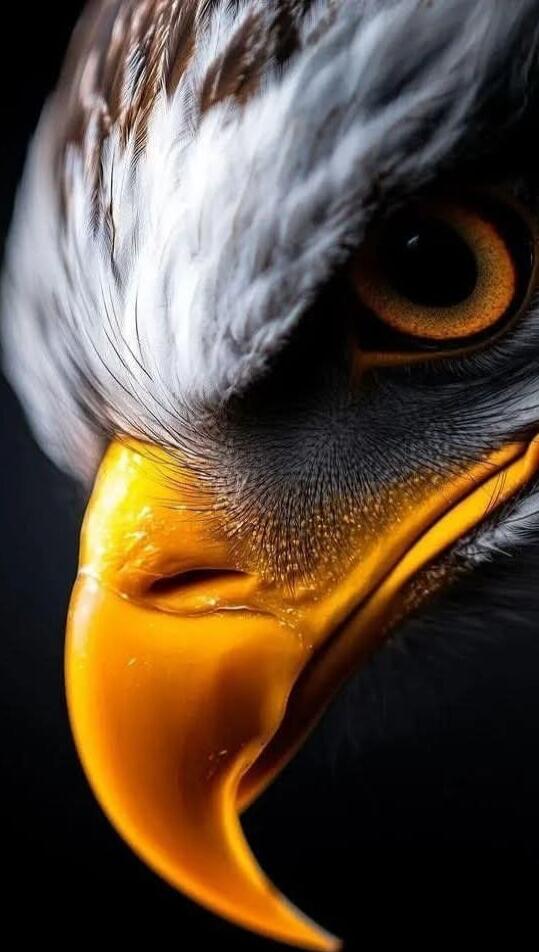 Close-up of an eagle's beak and eye.