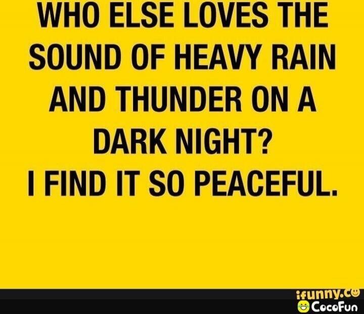 WHO ELSE LOVES THE SOUND OF HEAVY RAIN AND THUNDER ON A DARK NIGHT? I FIND IT SO PEACEFUL.