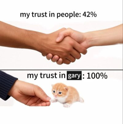 my trust in people: 42% my trust in gary: 100%