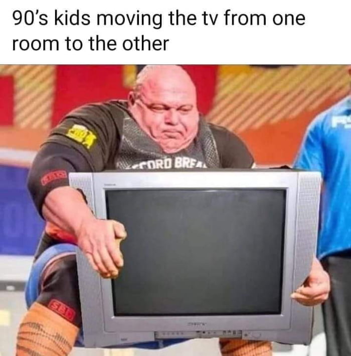 90s kids moving the tv from one room to the other
