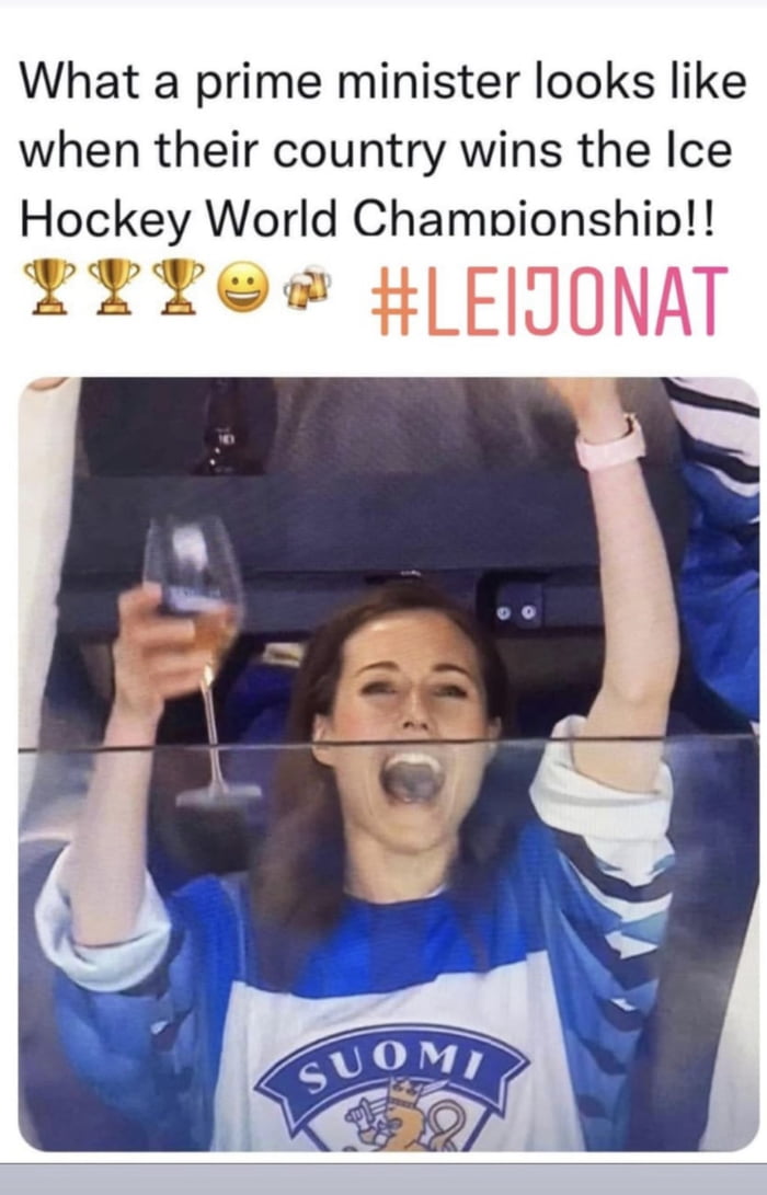 What a prime minister looks like when their country wins the Ice Hockey World Championship W WP A A 111 S o