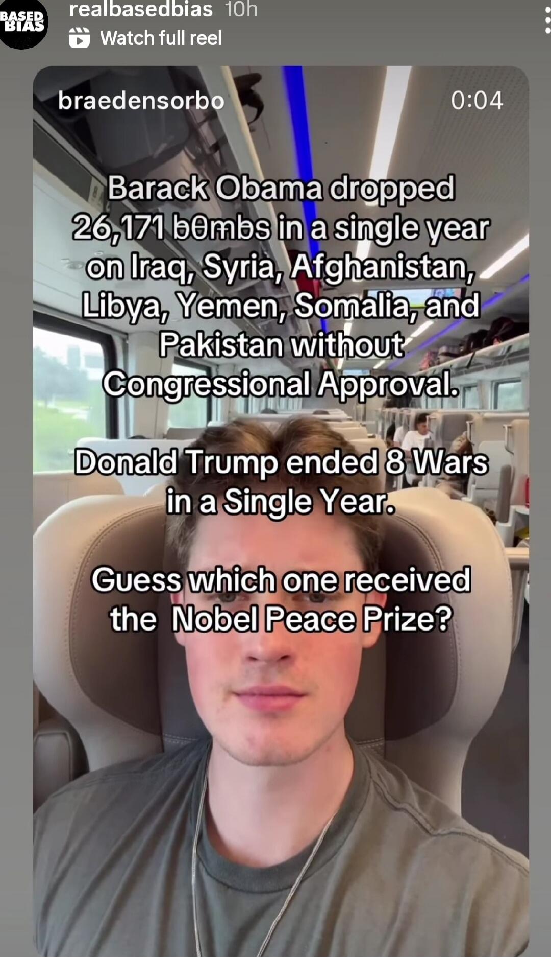 Barack Obama dropped 26,171 bombs in a single year on Iraq, Syria, Afghanistan, Libya, Yemen, Somalia, and Pakistan without Congressional Approval.
Donald Trump ended 8 Wars in a Single Year.
Guess which one received the Nobel Peace Prize?