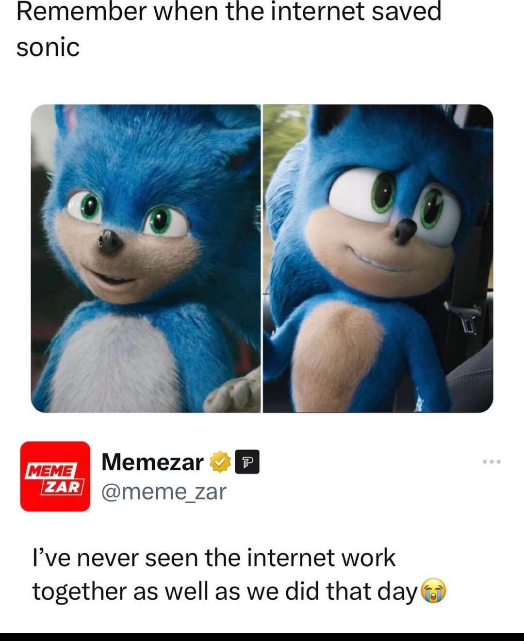 Remember when the internet saved sonic Memezar 2 meme_zar Ive never seen the internet work together as well as we did that day