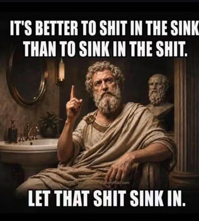 IT'S BETTER TO SHIT IN THE SINK THAN TO SINK IN THE SHIT. LET THAT SHIT SINK IN.