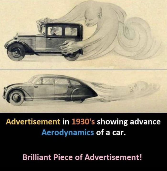 Advertisement in 1930s showing advance Aerodynamics of a car Brilliant Piece of Advertisement