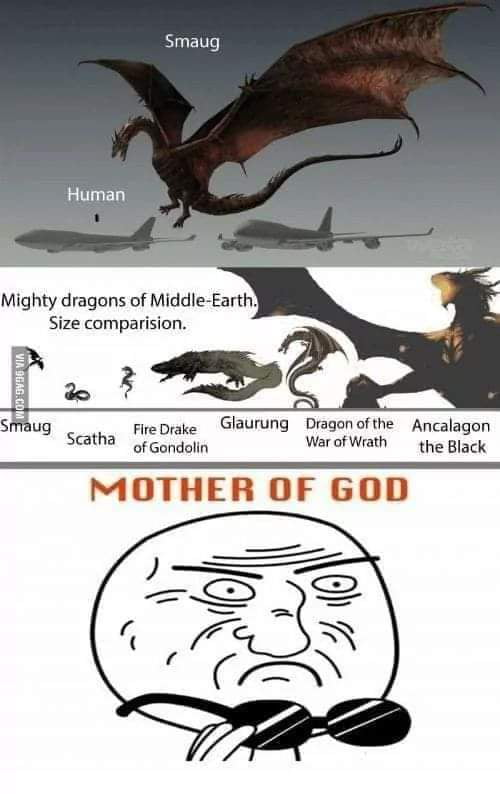Mighty dragons of Middle Earth Size comparision D STBug o FreDue GUNg Dgonofihe Ancalagon Seatha Gondolin WarofWath the Black MOTHER OF GOD