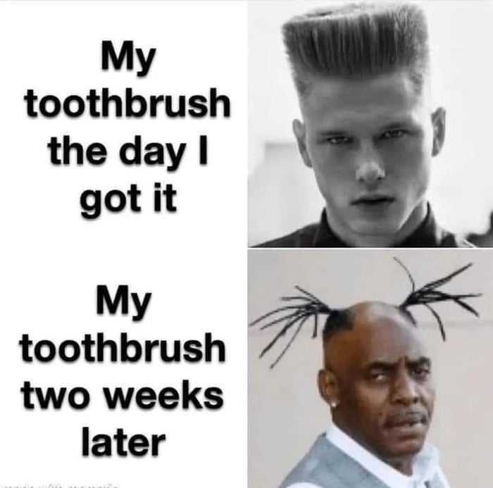 My toothbrush the day got it My toothbrush two weeks later