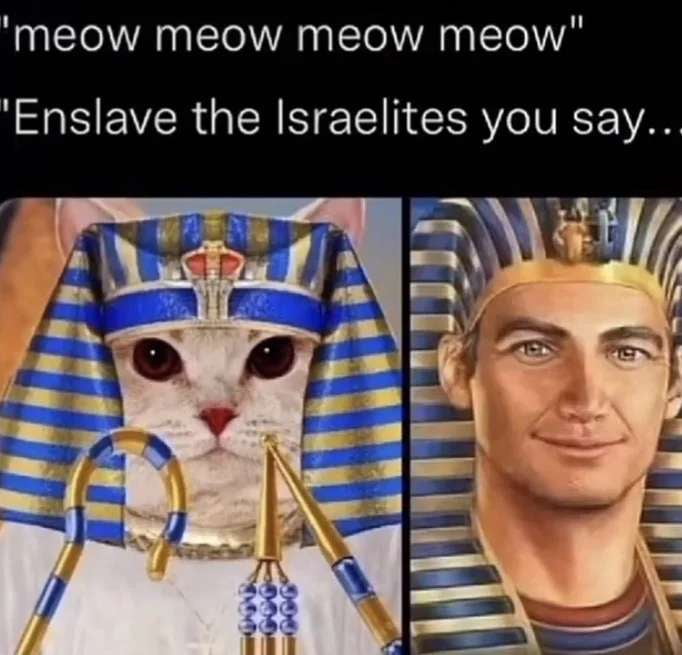 meow meow meow meow Enslave the Israelites you say