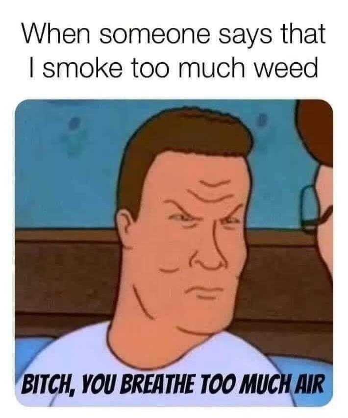 When someone says that I smoke too much weed BITCH, YOU BREATHE TOO MUCH AIR