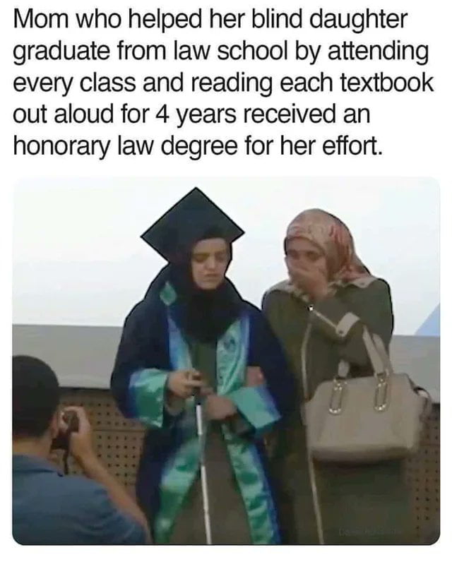 Mom who helped her blind daughter graduate from law school by attending every class and reading each textbook out aloud for 4 years received an honorary law degree for her effort