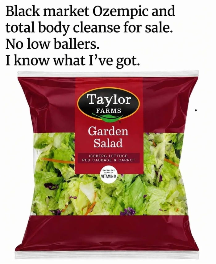 Black market Ozempic and total body cleanse for sale. No low ballers. I know what I've got. Taylor Farms Garden Salad Iceberg Lettuce, Red Cabbage & Carrot Excellent Source of Vitamin K.