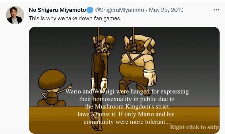 No Shigeru Miyamoto This s why we take down fan game their homosexuality in public due 10 e Mushroom Kingdony stsict